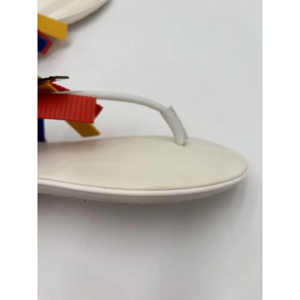 Hunter Original White T-Strap Sandals Rainbow Fringe Charms Women's US 6